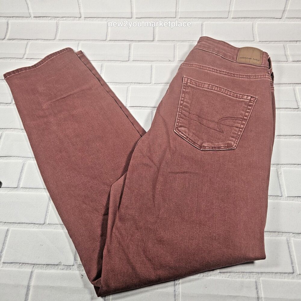 American Eagle Mom Jeans Women's 14 Red Denim Stretch Pants Size 10 long (28x30)